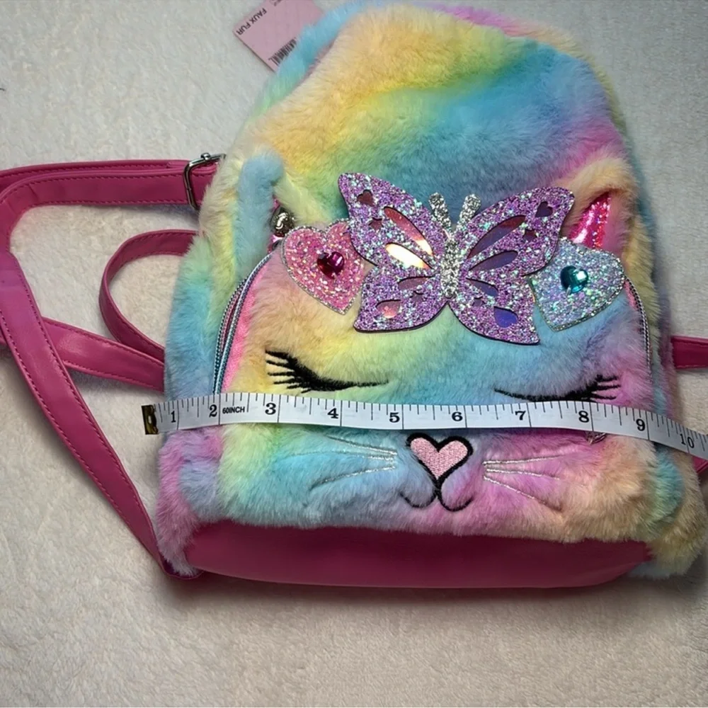 Omg Accessories Kids Bag - Pink - Bella Kitty - Faux Fur Fuzzy Kitty Rainbow bag